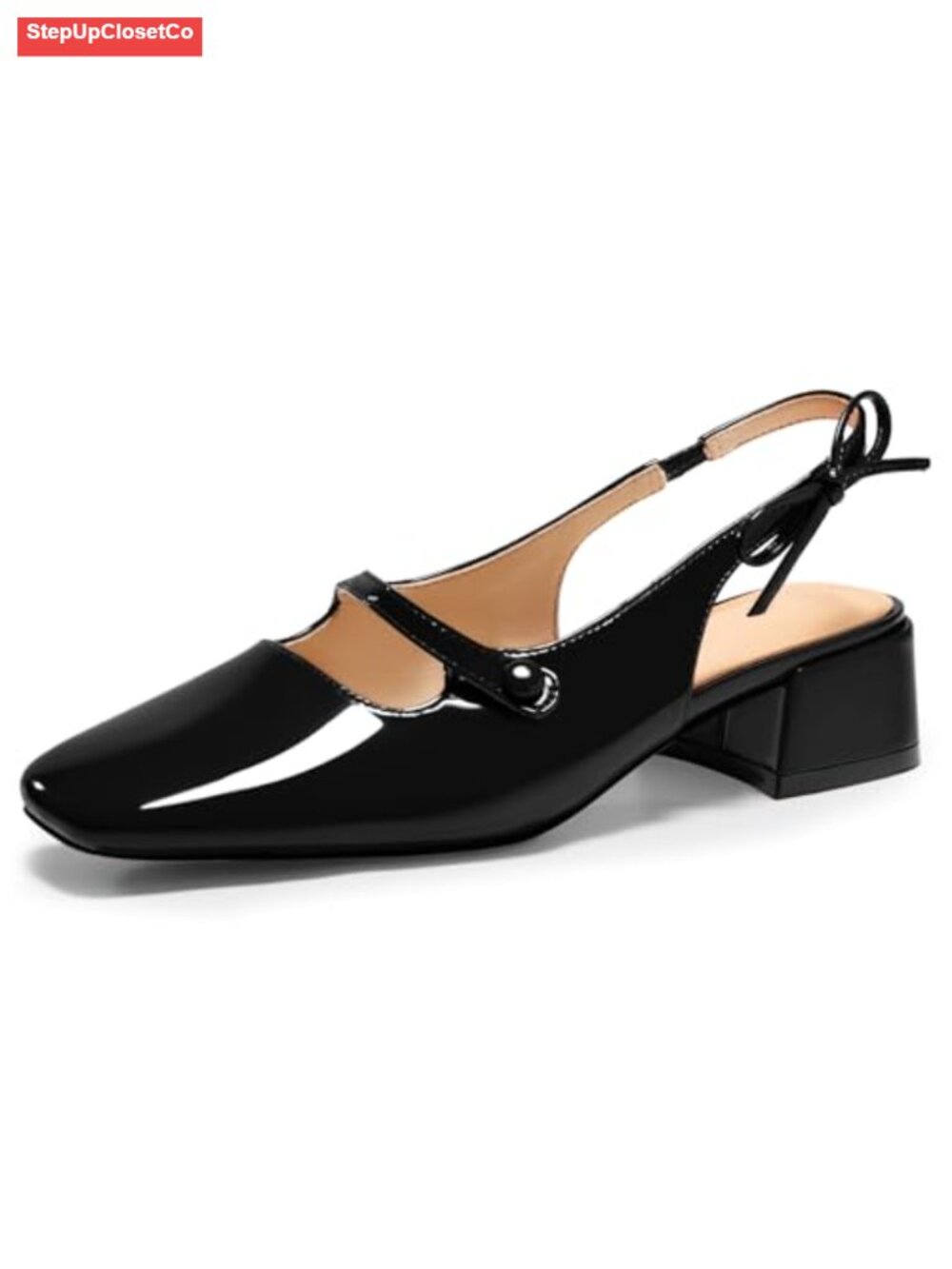 Faux Leather Mary Jane Slingback Chunky Low Heels Square Toe Pumps